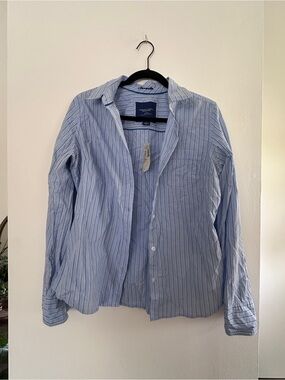 American Eagle Outfitters Light Blue and Navy Striped Shirt
